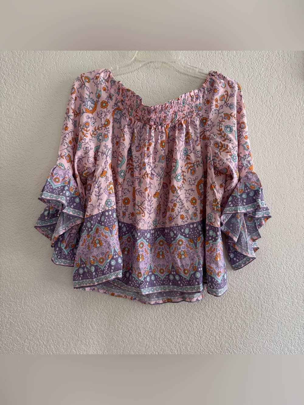 Petal & Pup Lavender Boho Floral Top Smocked neckline Cottage Fairy Etherial 6